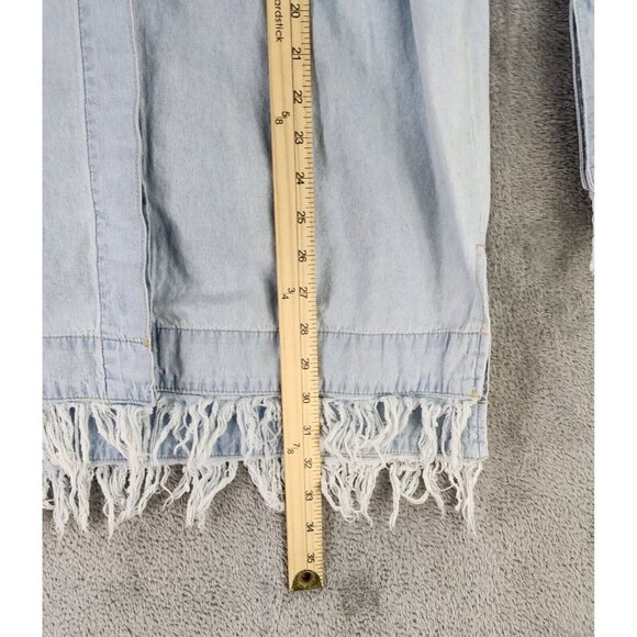 Forever 21 Dress Womens Medium Blue Light Denim Button Up Trumpet Sleeve Mini - Picture 5 of 13